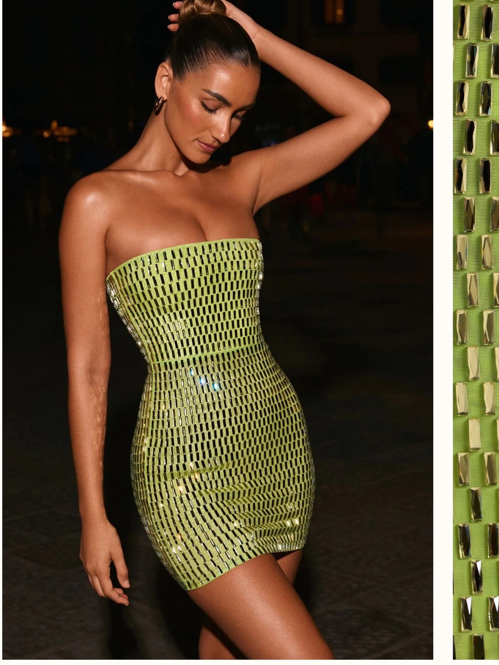 Oh Polly Aurora Embellished Bandeau Mini Cocktail Bodycon Dress in Pear Green